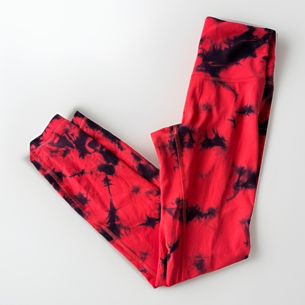 Lululemon Tight Women's 4 Wunder Train‎ HR Orange Tie Dye Pants Yoga 26" Inseam